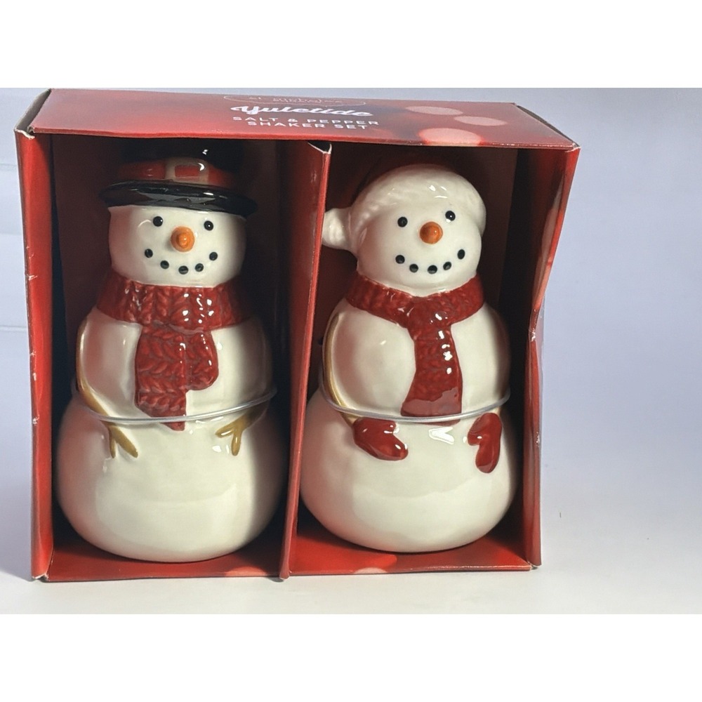 St Nicholas Square Snowman Salt Pepper Shakers Christmas Yuletide New‎